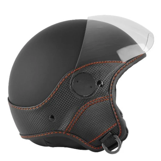 Casca open face (demi-jet) Max Helmets model DJ06 LS Vision Carbon culoare: negru mat/portocaliu (NOAR) - 100% MADE IN ITALY - Negru mat/portocaliu , S (55/56cm)