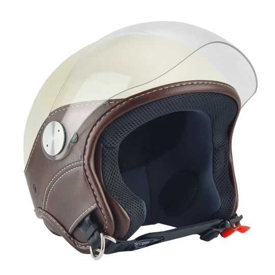 Casca open face (demi-jet) Max Helmets model DJ06 LS Vision (V2B) culoare: crem lucios/maro (PLM) - 100% MADE IN ITALY - Crem lucios/maro , L2 (60cm)