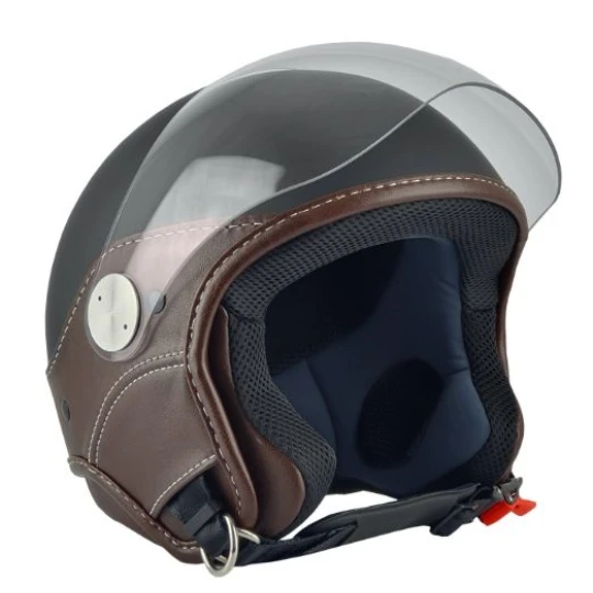 Casca open face (demi-jet) Max Helmets model DJ06 LS Vision (V2B) culoare: negru mat/maro (NOM) - 100% MADE IN ITALY - Negru mat/maro , M (57/58cm)