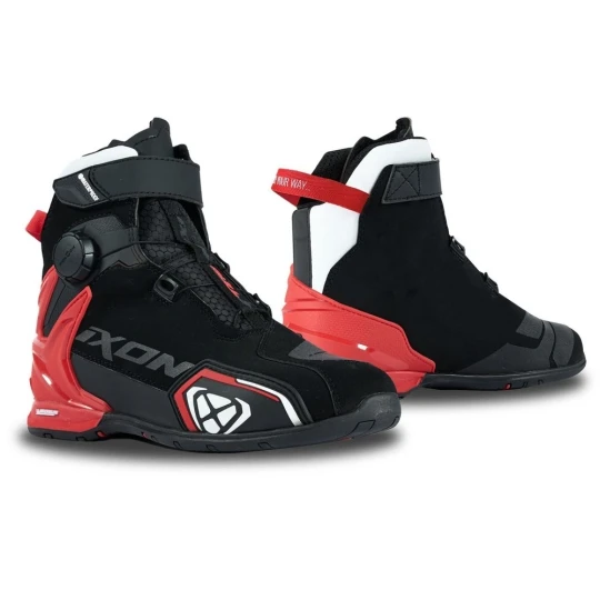 Ghete moto Roadster barbati All Season Ixon model Bull 2 WP MS culoare: negru/alb/rosu (100% waterproof) - Negru/alb/rosu , 43