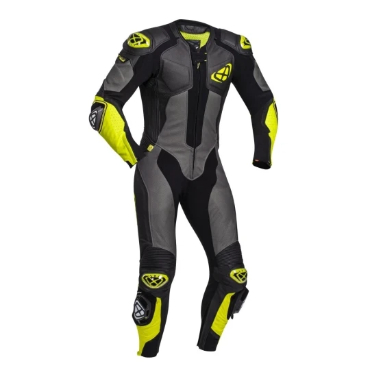 Costum (combinezon) motociclete barbati piele Ixon vara model Vendetta Evo MS culoare: negru/antracit/galben - Negru/antracit/galben , L