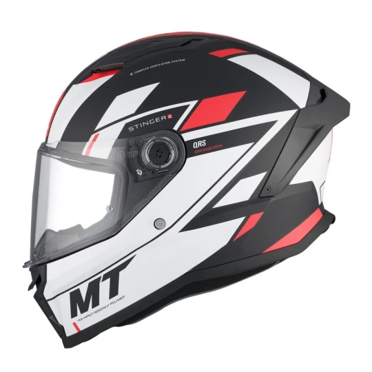 Casca integrala MT Stinger 2 Zivze B5 negru/alb/rosu mat - tip viziera: MT-V-28B – punctaj maxim SHARP Test – 5 stele - Negru/alb/rosu mat , L (59/60cm)