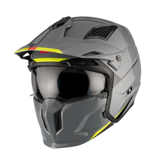 Casca MT Streetfighter SV S A22 gri lucios (ochelari soare integrati) - masca (protectie) barbie si cozoroc detasabile - omologare noua ECE 22.06 - Gri lucios , L (59/60cm)