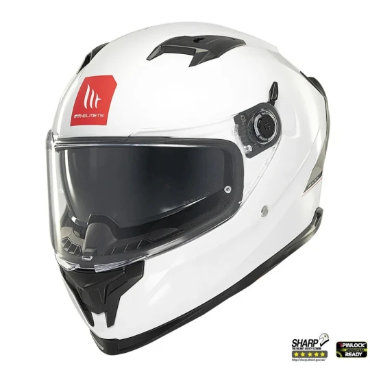 Casca integrala MT Braker SV A0 alb lucios (ochelari soare integrati) - tip viziera: MT-V-28B - DKS435 - punctaj maxim SHARP Test - 5 stele - Alb lucios , XS (53/54cm)