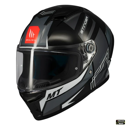 Casca integrala MT Stinger 2 Tron B12 negru/gri lucios - tip viziera: MT-V-28B - punctaj maxim SHARP Test – 5 stele - Negru/gri lucios , XS (53/54cm)