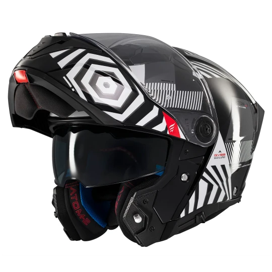 Casca modulabila MT Atom 2 SV Strange B2 negru/alb lucios (ochelari soare integrati) Pinlock Ready - tip viziera: MT-V-35 - Negru/alb lucios , M (57/58cm)