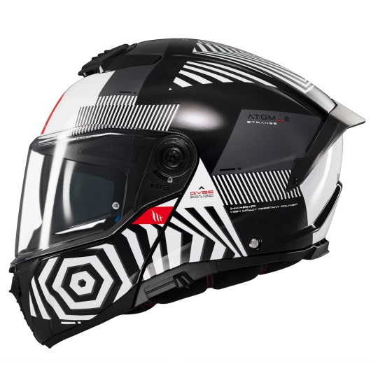 Casca modulabila MT Atom 2 SV Strange B2 negru/alb lucios (ochelari soare integrati) Pinlock Ready - tip viziera: MT-V-35 - Negru/alb lucios , XL (61/62cm)