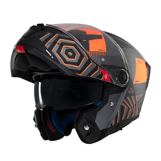 Casca modulabila MT Atom 2 SV Strange C4 gri/portocaliu mat (ochelari soare integrati) Pinlock Ready - tip viziera: MT-V-35 - Gri/portocaliu mat , XL (61/62cm)