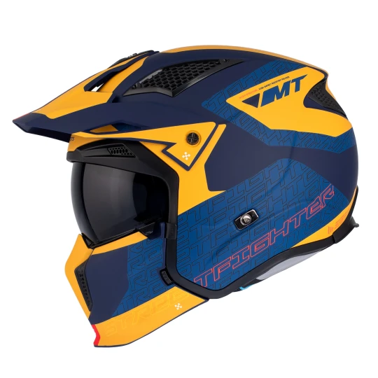 Casca MT Streetfighter SV S Totem C3 galben mat (ochelari soare integrati) - masca (protectie) barbie si cozoroc detasabile - omologare noua ECE 22.06 - XS (53/54cm)