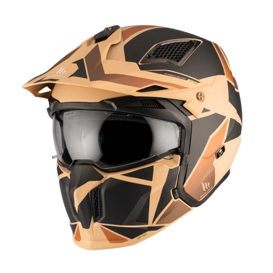 Casca MT Streetfighter SV S P1R B9 maro mat (ochelari soare integrati) - masca (protectie) barbie si cozoroc detasabile - omologare noua ECE 22.06 - Maro mat , XS (53/54cm)