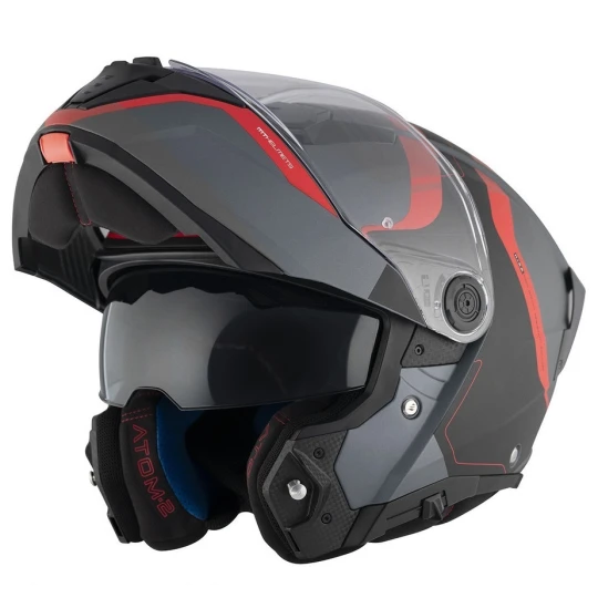 Casca modulabila MT Atom 2 SV Emalla B15 gri/rosu mat (ochelari soare integrati) Pinlock Ready - tip viziera: MT-V-35 - Gri/rosu mat , XS (53/54cm)