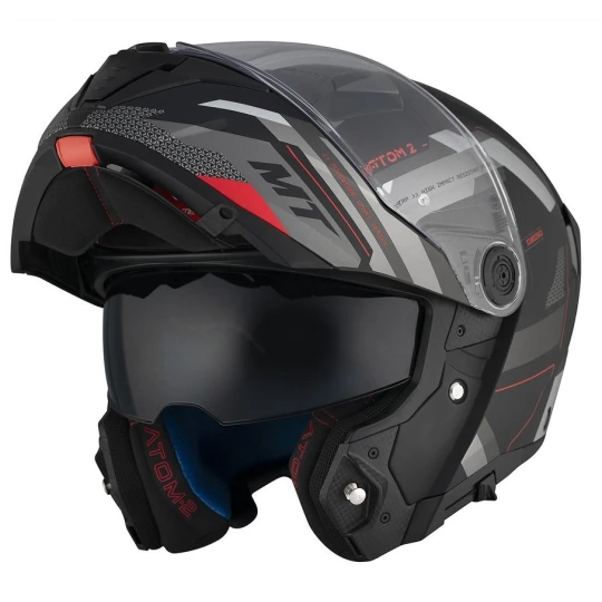 Casca modulabila MT Atom 2 SV Bast D5 negru/gri mat (ochelari soare integrati) Pinlock Ready - tip viziera: MT-V-35 - Negru/gri mat , L (59/60cm)