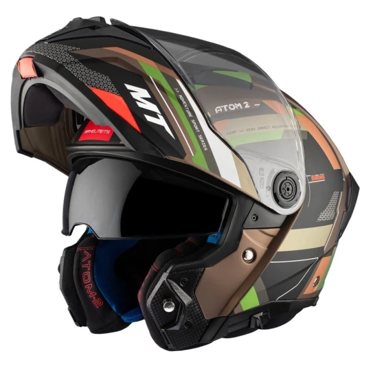 Casca modulabila MT Atom 2 SV Bast A6 military (maro/verde mat) (ochelari soare integrati) Pinlock Ready - tip viziera: MT-V-35 - Military (maro/verde mat) , XS (53/54cm)