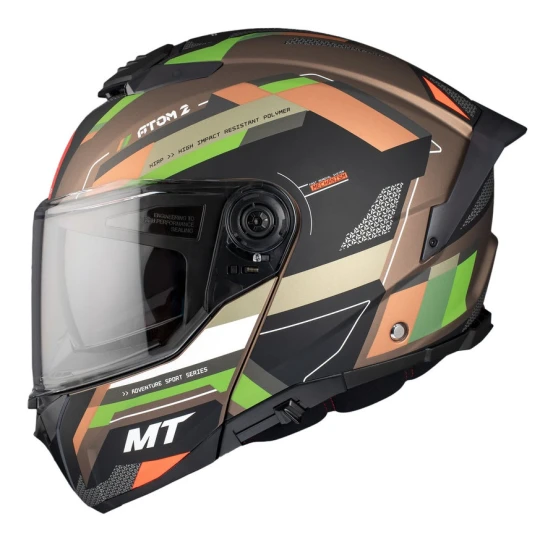 Casca modulabila MT Atom 2 SV Bast A6 military (maro/verde mat) (ochelari soare integrati) Pinlock Ready - tip viziera: MT-V-35 - Military (maro/verde mat) , L (59/60cm)